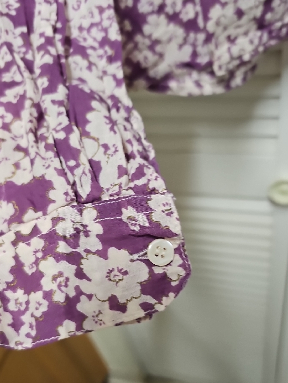EUC Vintage Charlotte Russe Purple Floral Lace-Trim Button Front 100% Cotton - Picture 11 of 13